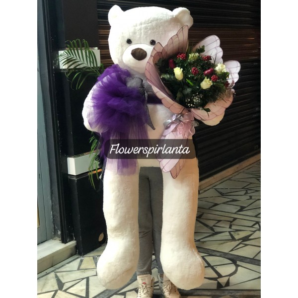 170cm peluş ayıcık kokina buketi beyaz gül